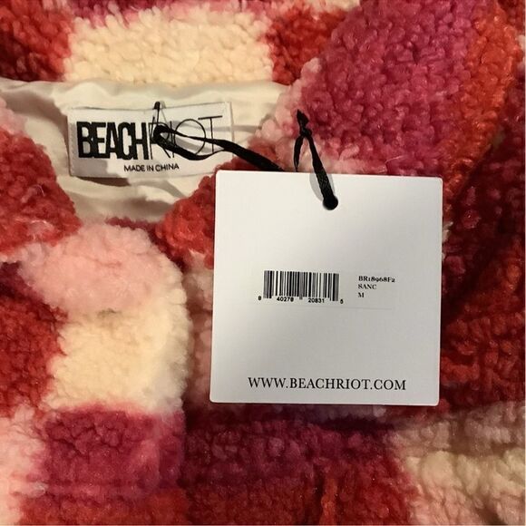 NWT Beach Riot Laurie Jacket Pink Berry Sangria Check Sherpa Button Up Sz M - Picture 6 of 11